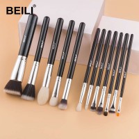 BEILI Black Private Label 12PCS goat Synthetic Hair Eye shadow foundation Make up Brushes Mascara Lip Eye Makeup Brush Set